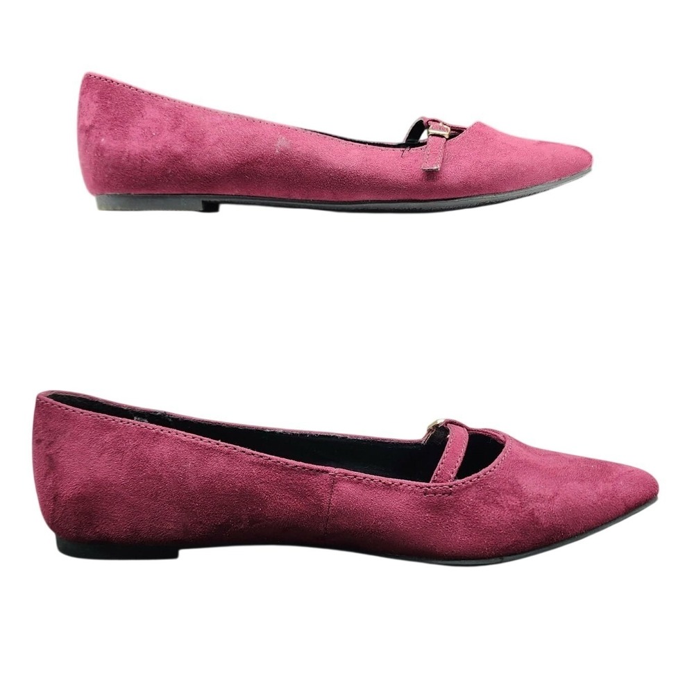Fioni Pointed Toe Mary Jane Flats Womens 8.5 Burgundy Faux Suede Buckle Strap - Picture 3 of 8